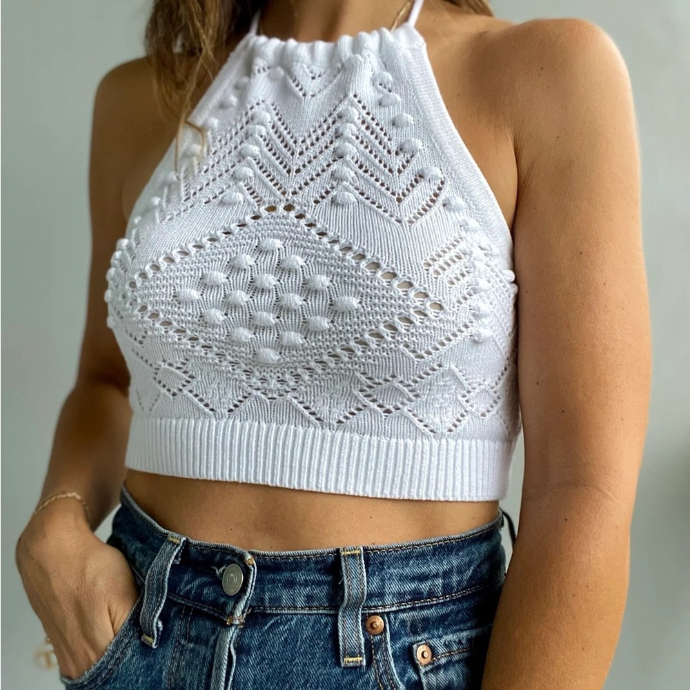 Hunter & Brown Crochet Crop Top with Ties, size Small